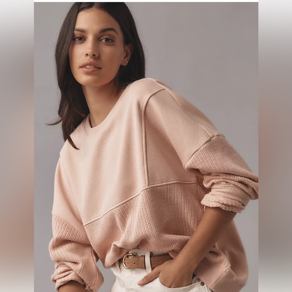 Pilcro Anthropologie Mixed Rib Sweatshirt Medium Pink, preppy, School, Boho